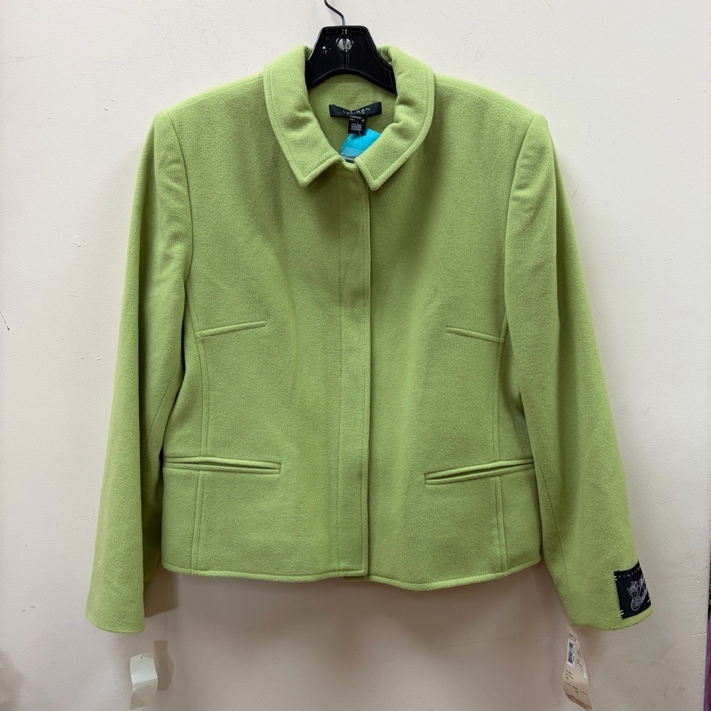 Louben Blazer Women 12P Lime Green Cashmere Wool Italian Fabric Petite Jacket
